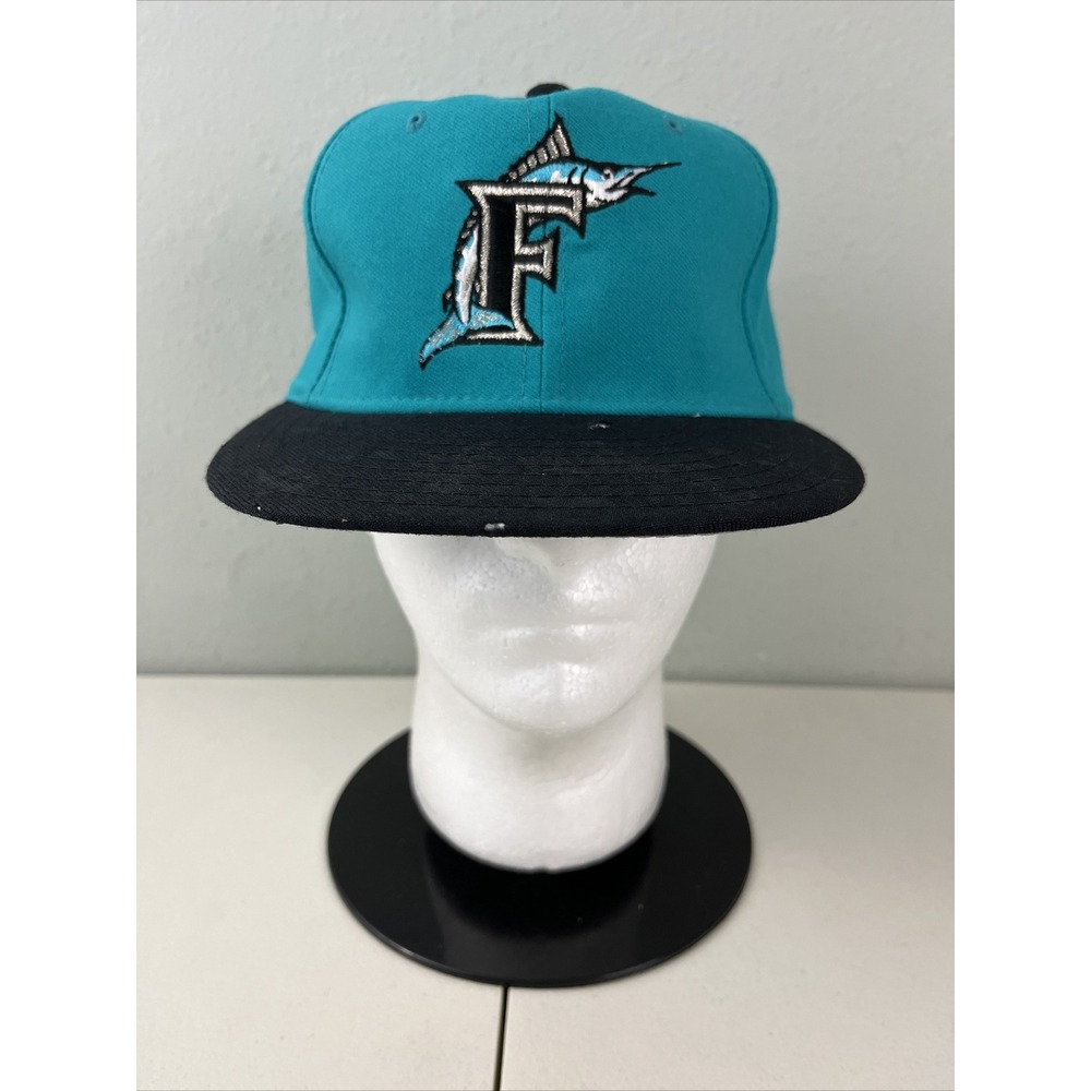 Florida Marlins New Era 5950 Fitted Hat Size 7 1/4 Teal Black MLB Baseball Cap